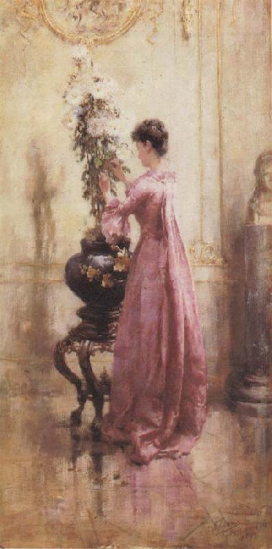 Eugene Joors Woman with Chrysanthemums China oil painting art